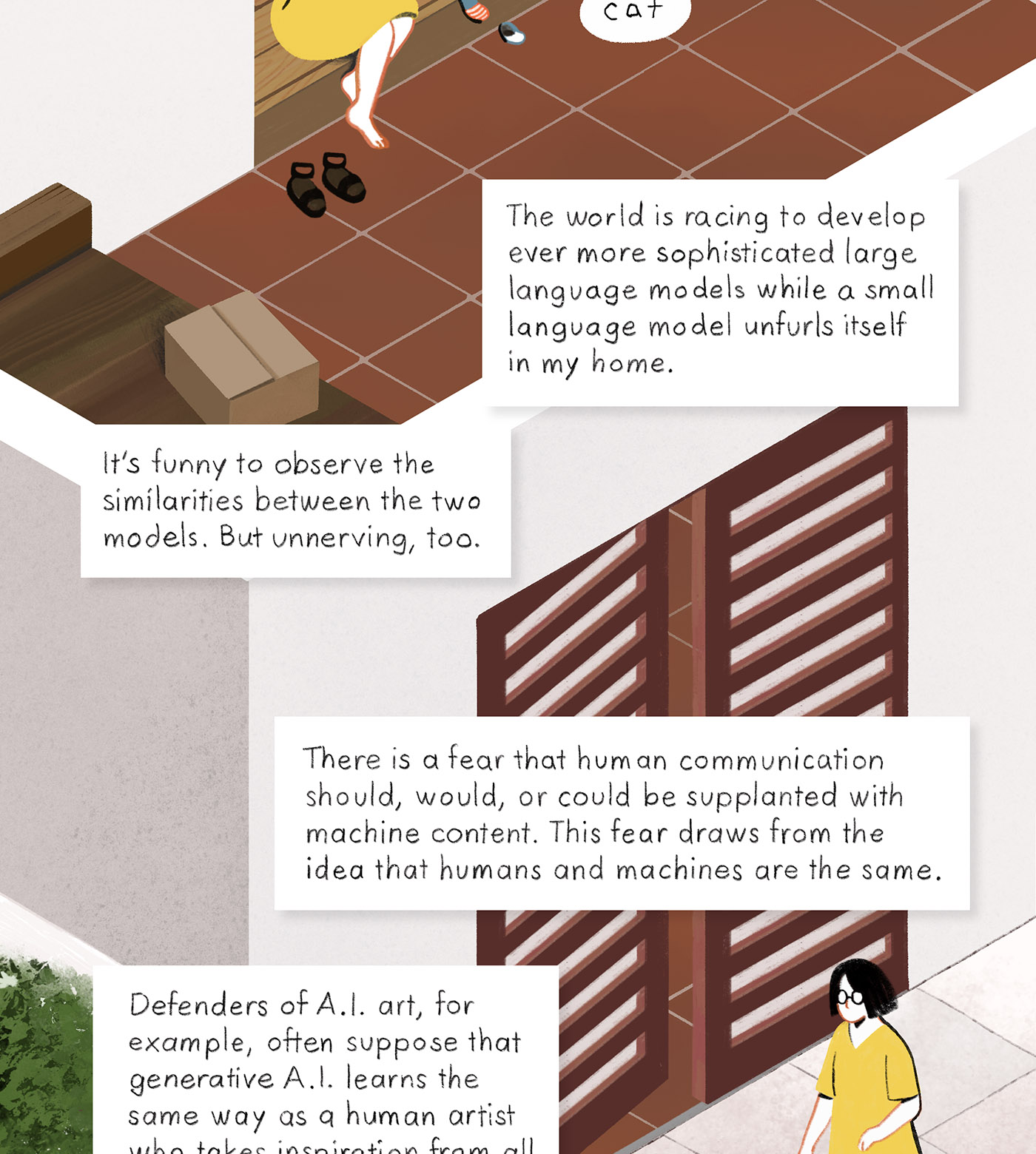 A mother and child go outside.